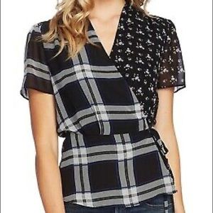 Vince Camuto pattern mix peplum blouse size m